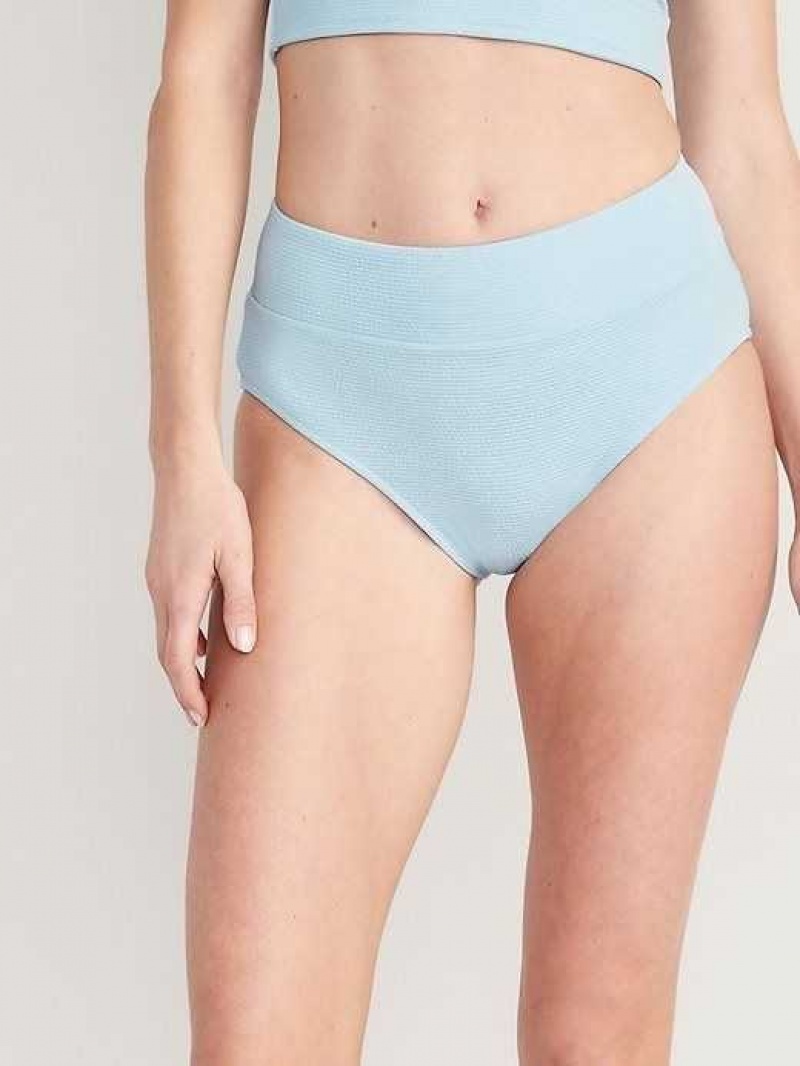 Old Navy High-Waisted Pucker Classic Bikini Swim Bottoms Blue | VTU183962