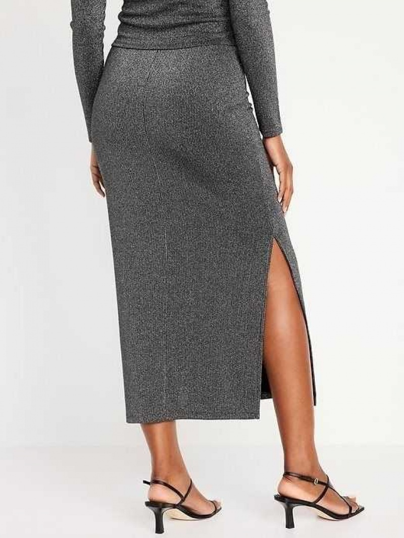 Old Navy High-Waisted Rib-Knit Shiny Maxi Skirt Blackjack | MIC703482