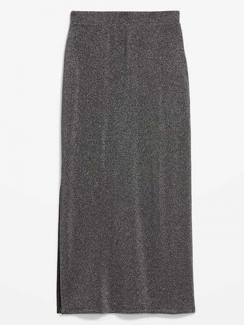 Old Navy High-Waisted Rib-Knit Shiny Maxi Skirt Blackjack | MIC703482