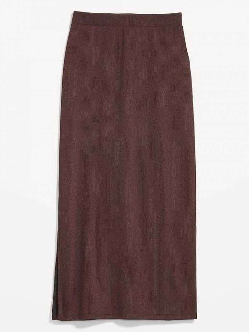 Old Navy High-Waisted Rib-Knit Shiny Maxi Skirt Brown | BEI964057