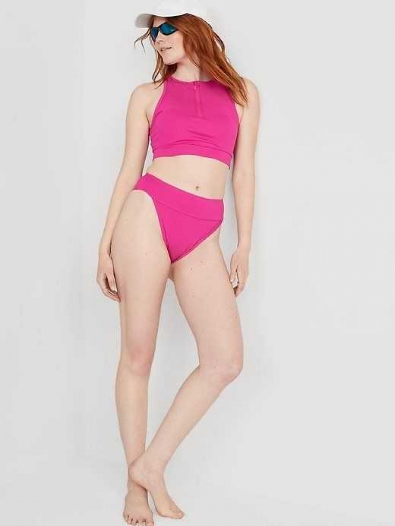 Old Navy High-Waisted Ribbed French-Cut Bikini Swim Bottoms Flamingo | RQD978362