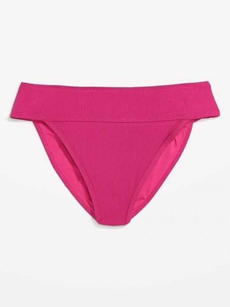 Old Navy High-Waisted Ribbed French-Cut Bikini Swim Bottoms Flamingo | RQD978362