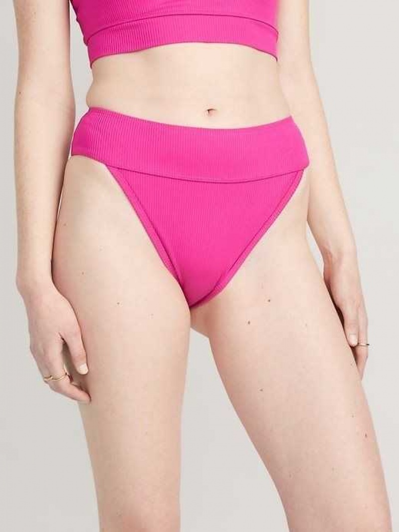 Old Navy High-Waisted Ribbed French-Cut Bikini Swim Bottoms Flamingo | RQD978362