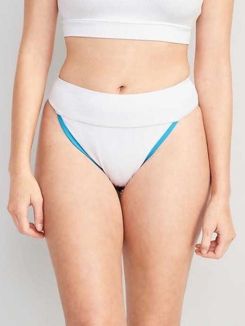 Old Navy High-Waisted Ribbed French-Cut Bikini Swim Bottoms White | DSK306842