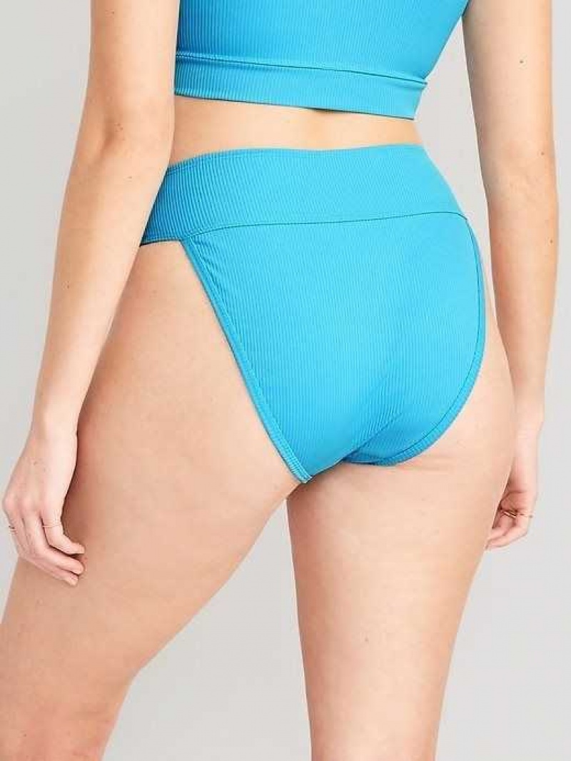 Old Navy High-Waisted Ribbed French-Cut Bikini Swim Bottoms Blue | DBC809563