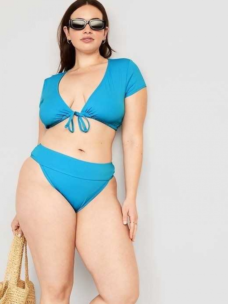 Old Navy High-Waisted Ribbed French-Cut Bikini Swim Bottoms Blue | DBC809563