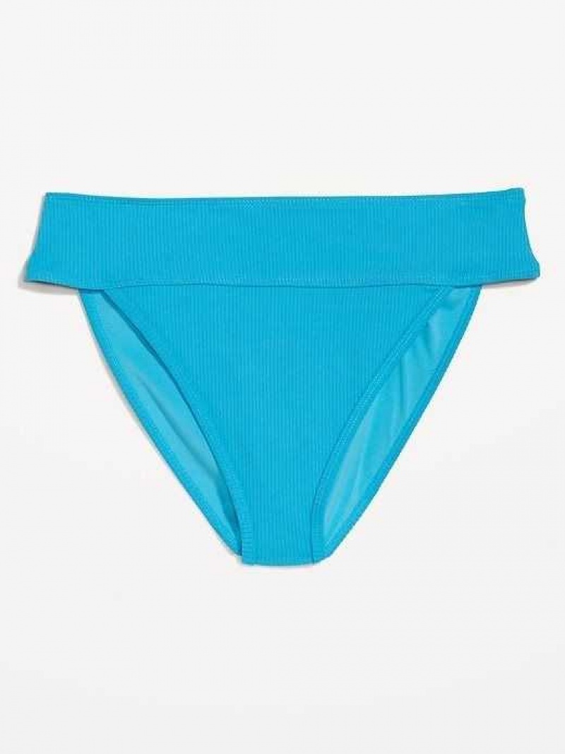 Old Navy High-Waisted Ribbed French-Cut Bikini Swim Bottoms Blue | DBC809563