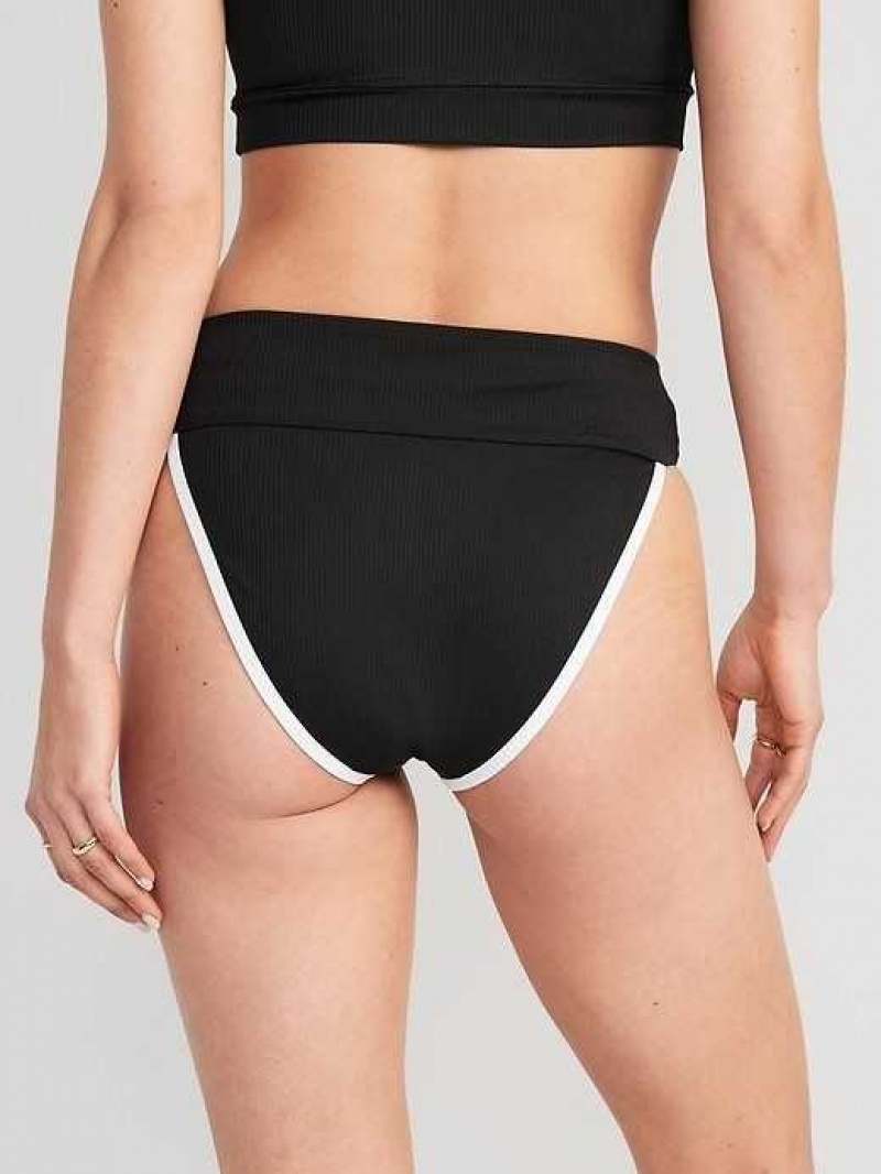 Old Navy High-Waisted Ribbed French-Cut Bikini Swim Bottoms Black | XBJ183762