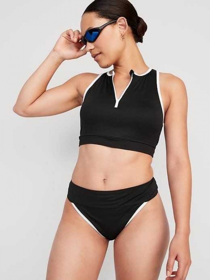 Old Navy High-Waisted Ribbed French-Cut Bikini Swim Bottoms Black | XBJ183762