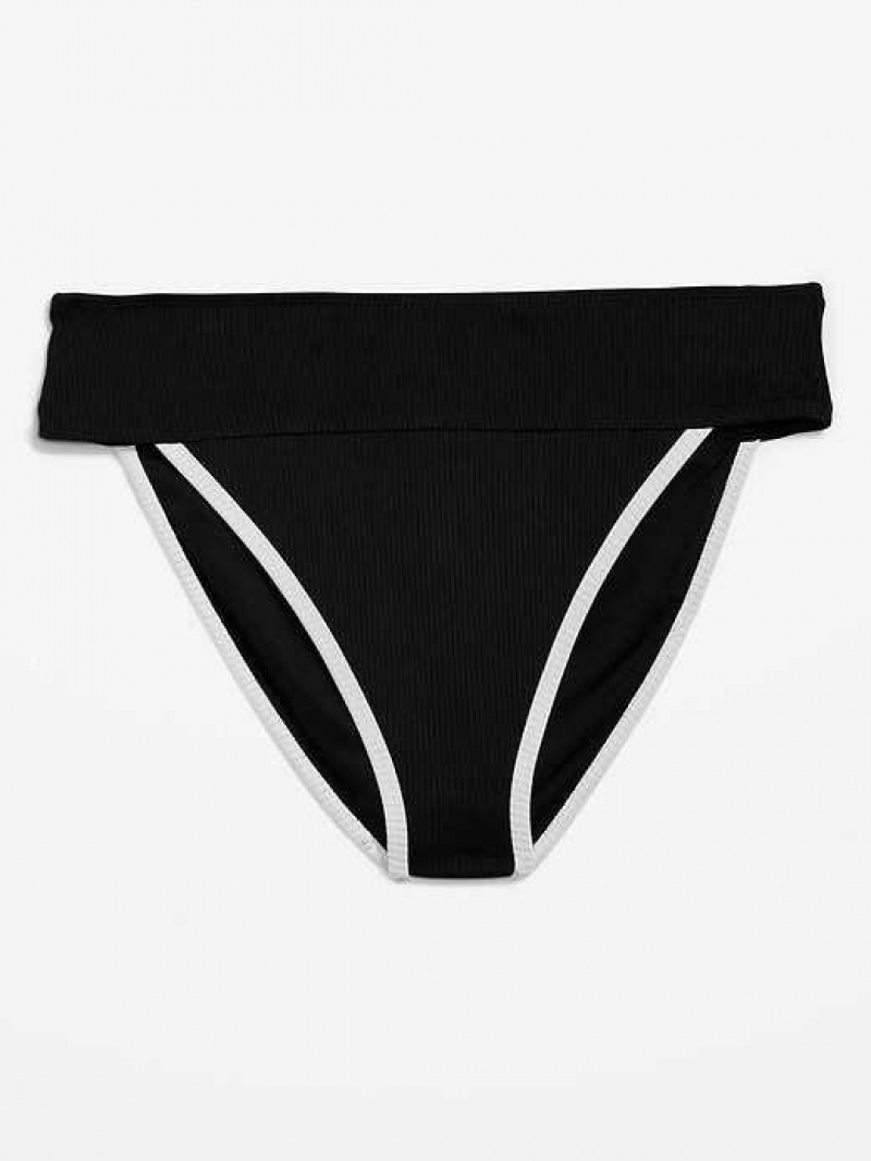 Old Navy High-Waisted Ribbed French-Cut Bikini Swim Bottoms Black | XBJ183762