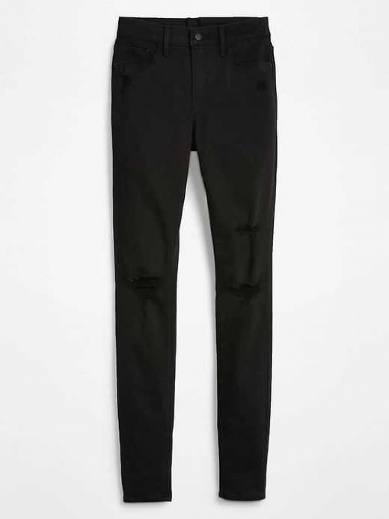 Old Navy High-Waisted Rockstar Super-Skinny Distressed Jeans Black | NGQ391580