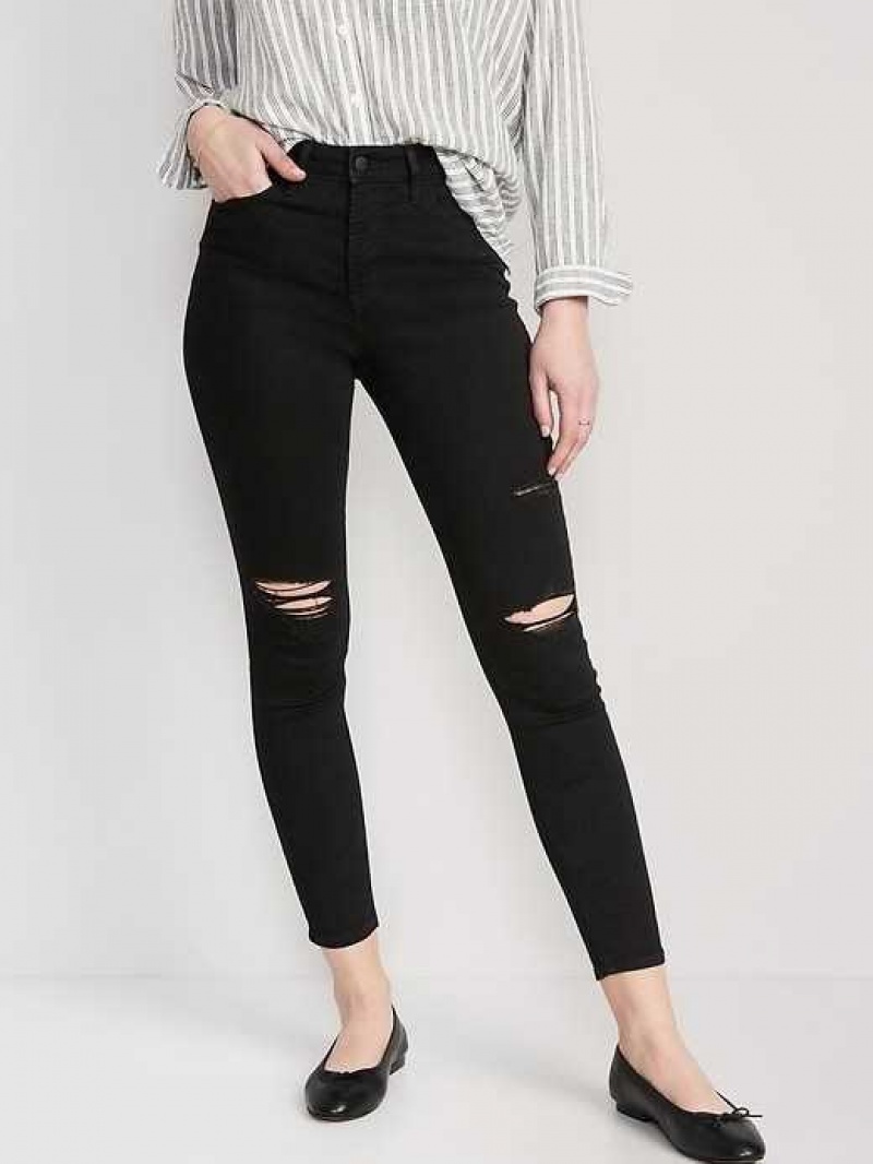 Old Navy High-Waisted Rockstar Super-Skinny Distressed Jeans Black | NGQ391580