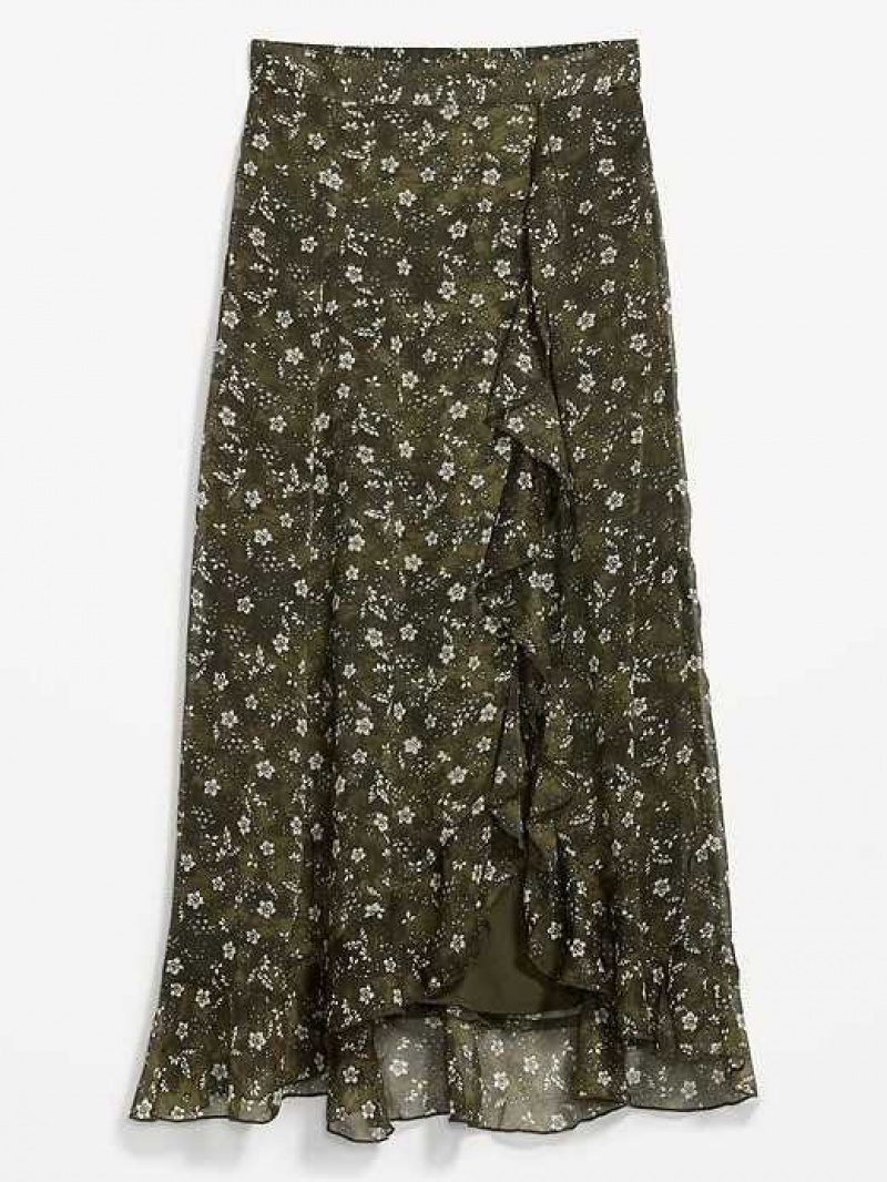 Old Navy High-Waisted Ruffle-Trim Maxi Skirt Dark Green | IHU963027