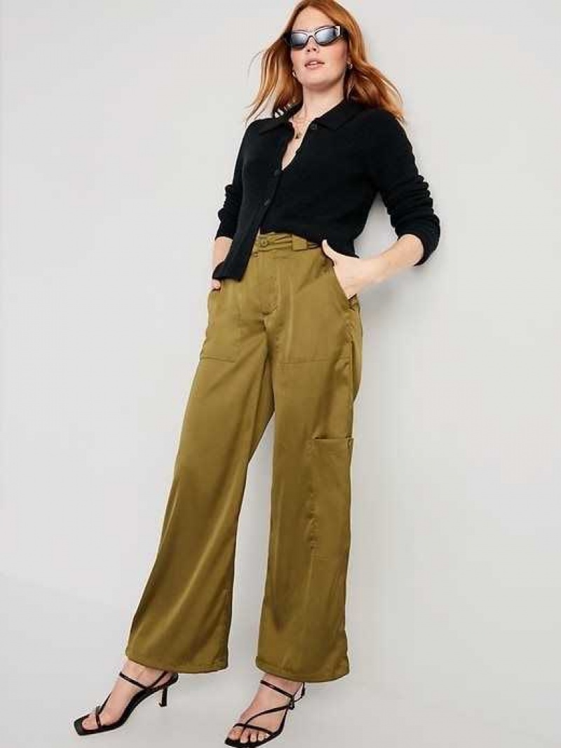 Old Navy High-Waisted Satin Cargo Jogger Pants Utility Moss | XDH071328