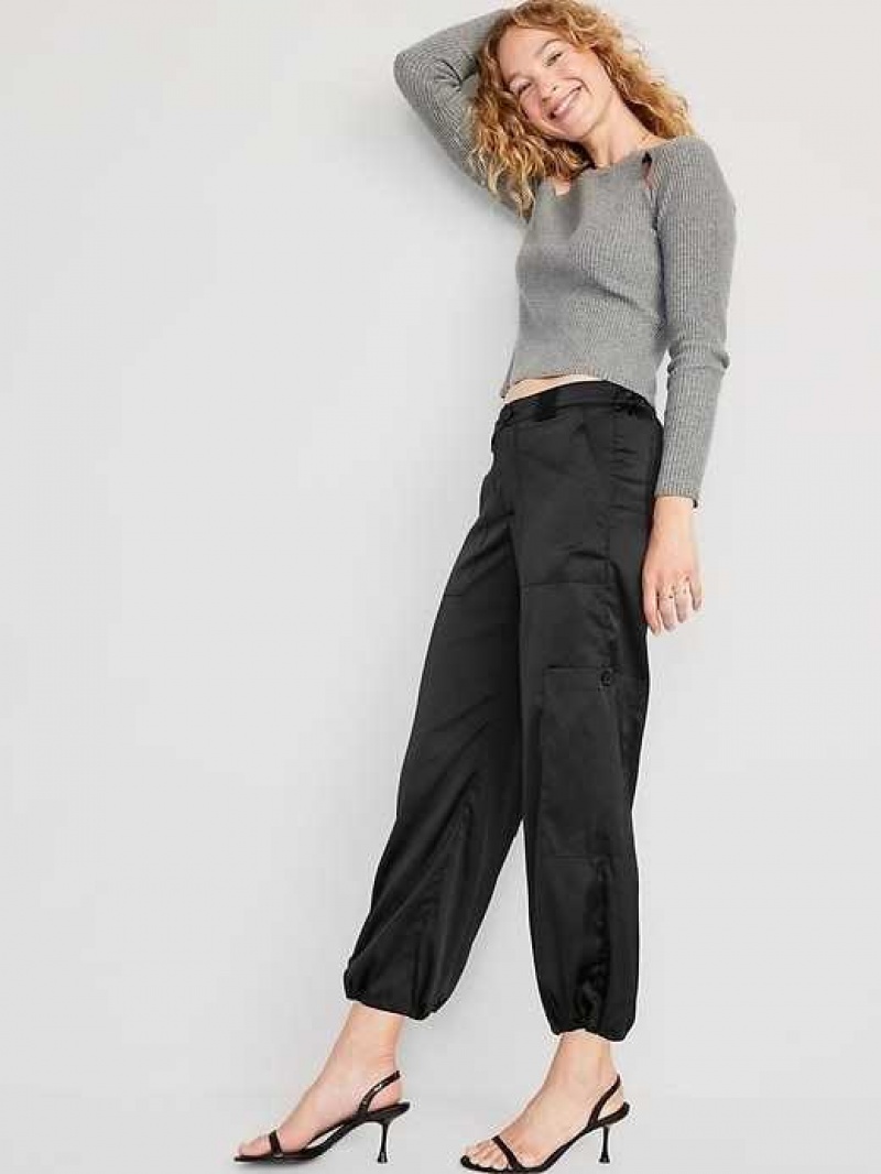 Old Navy High-Waisted Satin Cargo Jogger Pants Blackjack | XAP864279