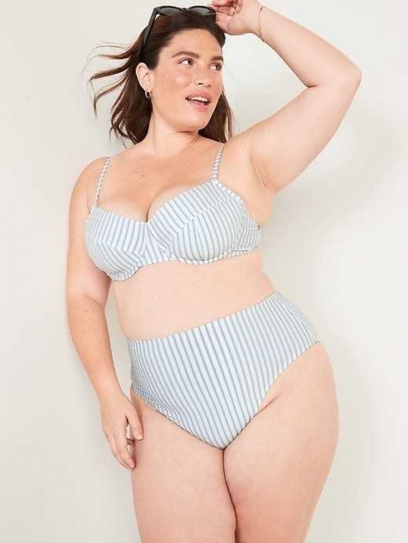 Old Navy High-Waisted Seersucker French-Cut Bikini Swim Bottoms Blue | JKT594086