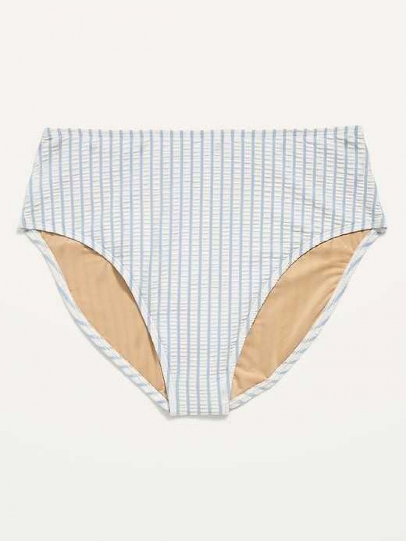 Old Navy High-Waisted Seersucker French-Cut Bikini Swim Bottoms Blue | JKT594086