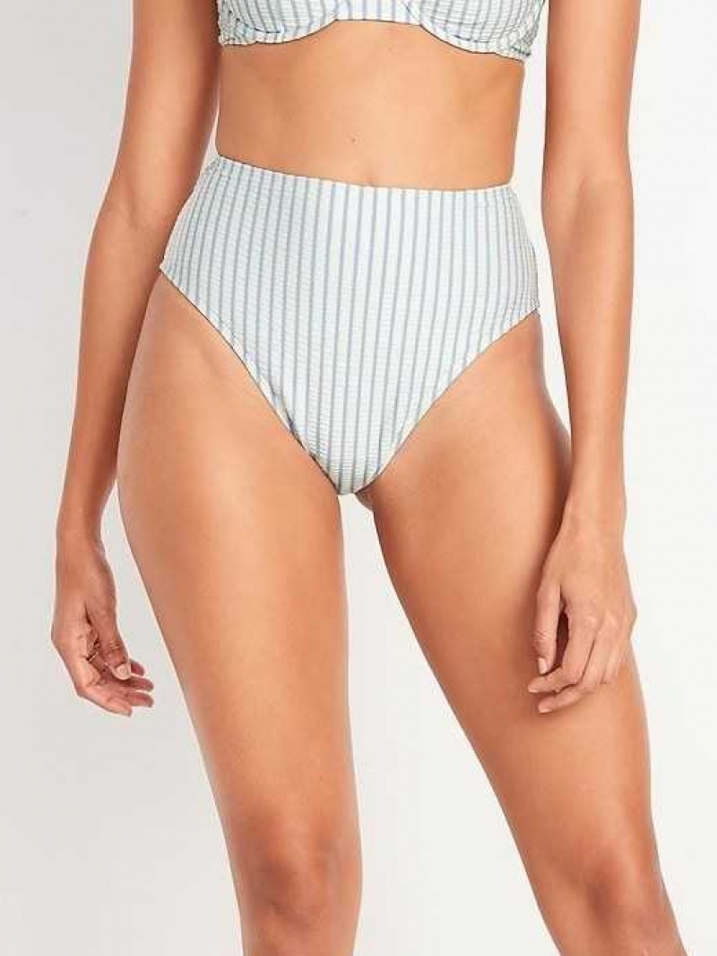 Old Navy High-Waisted Seersucker French-Cut Bikini Swim Bottoms Blue | JKT594086