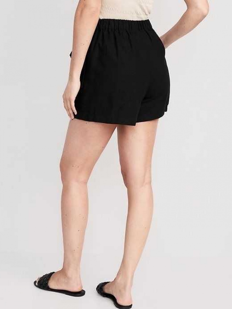 Old Navy High-Waisted Side-Tie Linen-Blend Skort Black | QNV106387