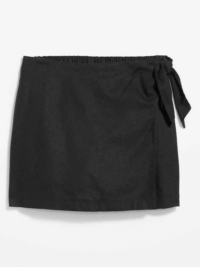 Old Navy High-Waisted Side-Tie Linen-Blend Skort Black | QNV106387