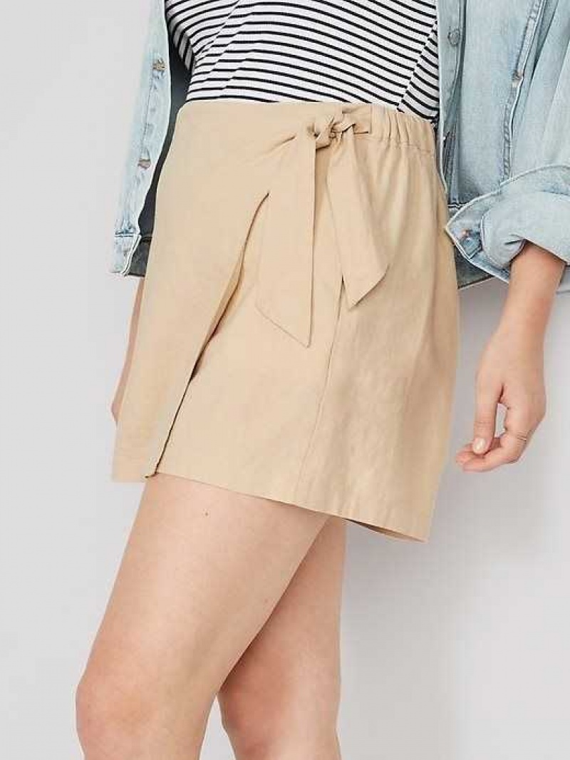 Old Navy High-Waisted Side-Tie Linen-Blend Skort Desert Floor | CTA527180