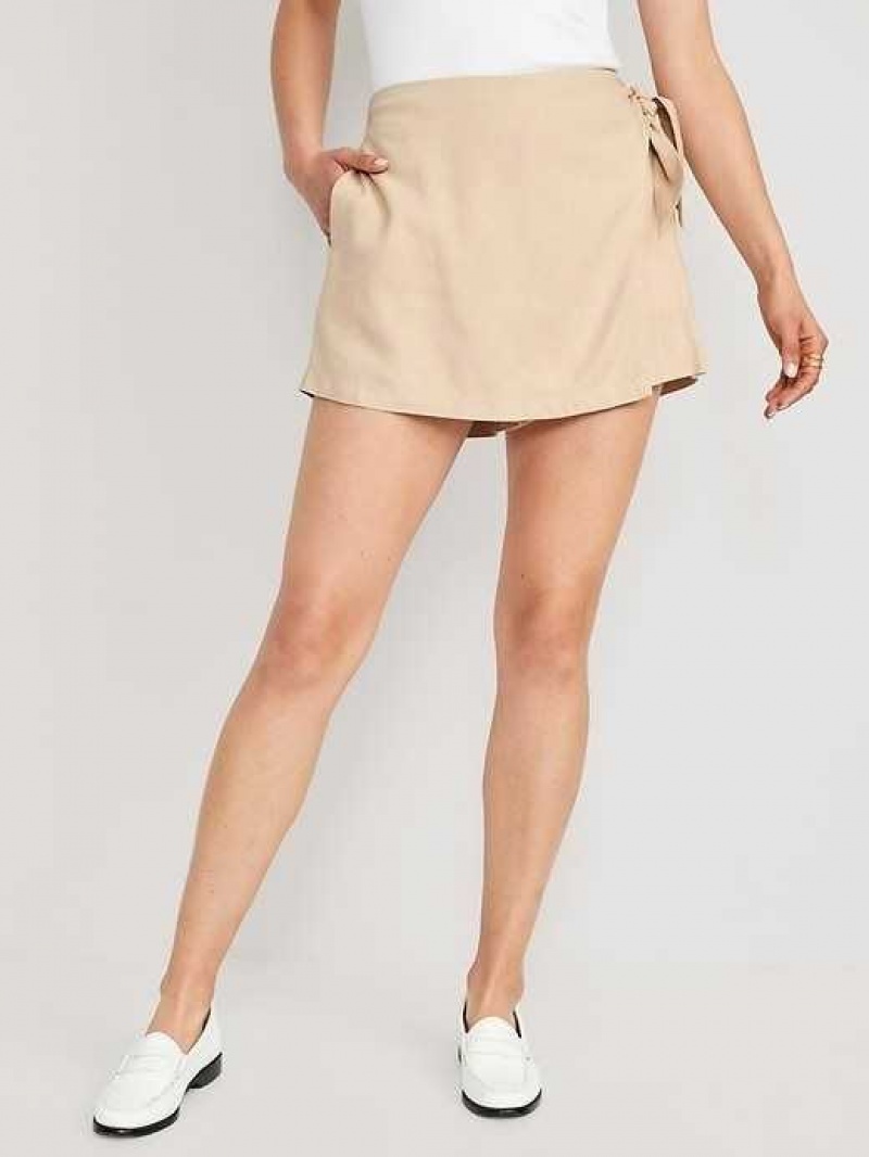 Old Navy High-Waisted Side-Tie Linen-Blend Skort Desert Floor | CTA527180