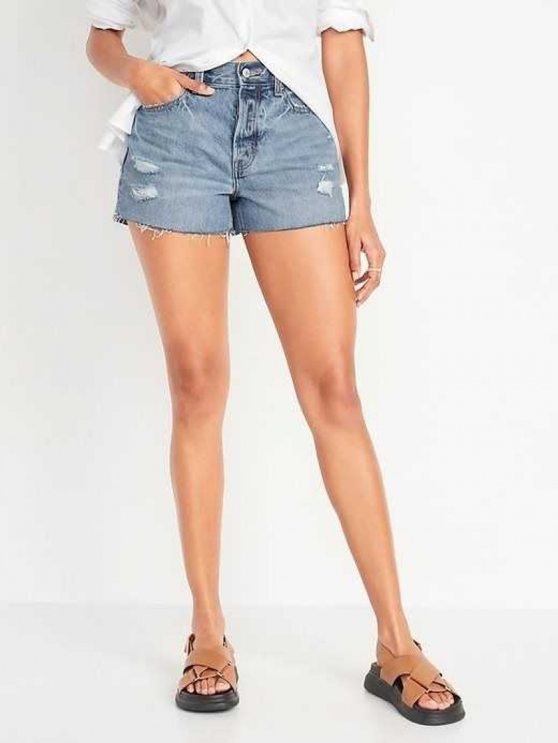 Old Navy High-Waisted Slouchy Straight Button-Fly Cut-Off Jean Shorts Light Wash | TIV942705