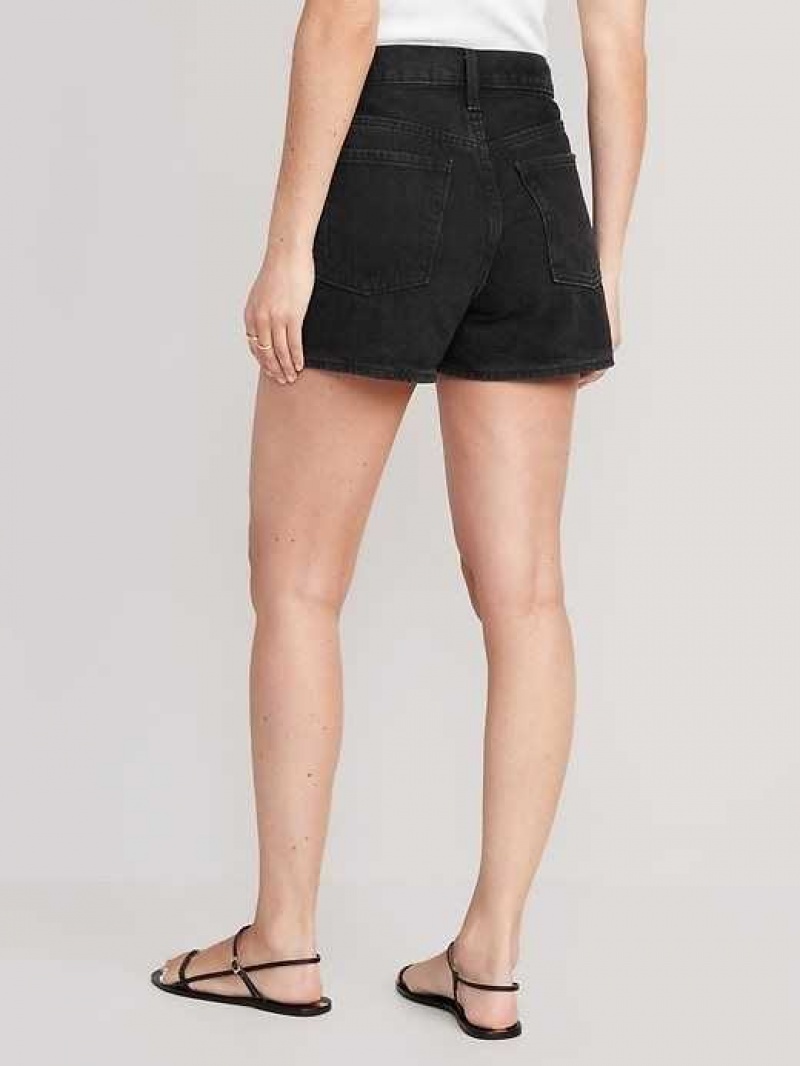 Old Navy High-Waisted Slouchy Straight Button-Fly Non-Stretch Jean Shorts Black | KSV435261