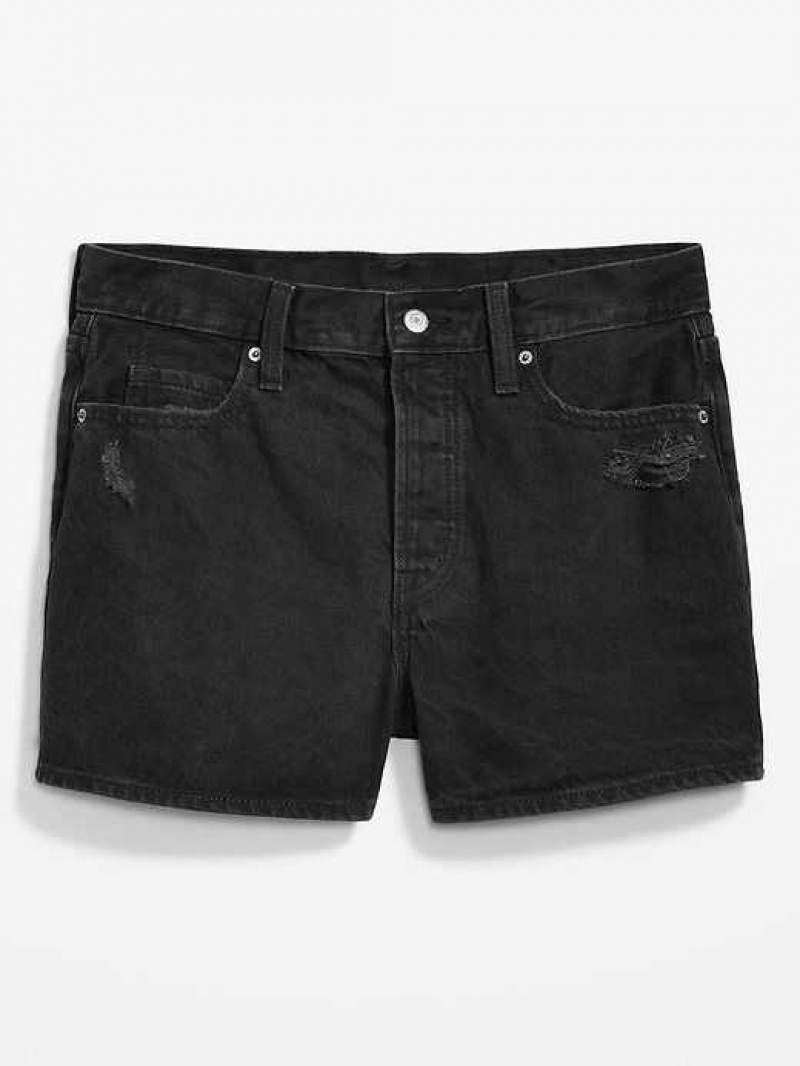 Old Navy High-Waisted Slouchy Straight Button-Fly Non-Stretch Jean Shorts Black | KSV435261