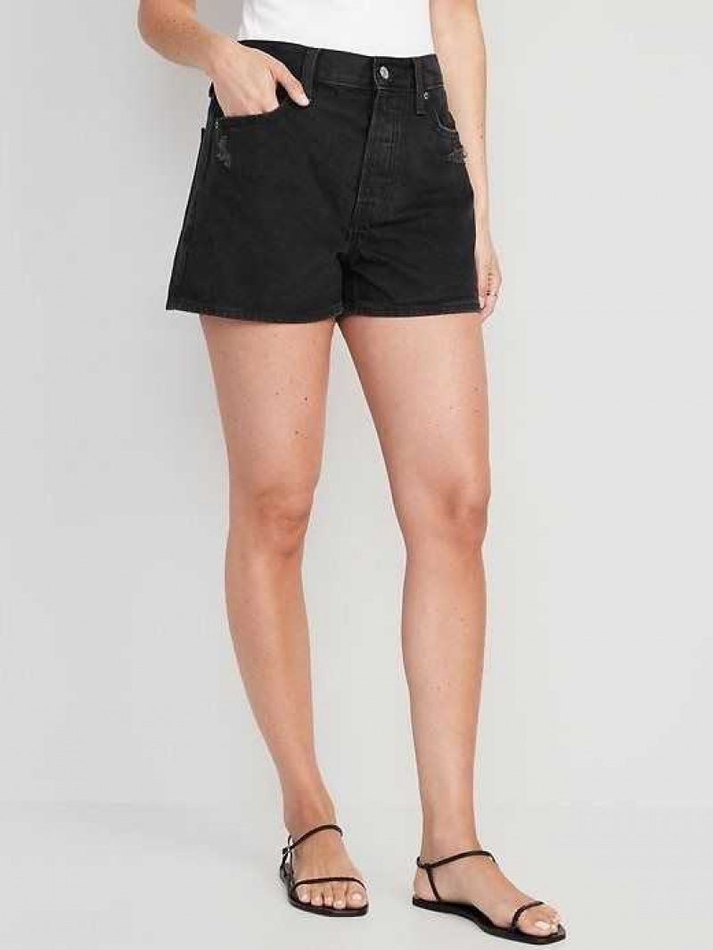 Old Navy High-Waisted Slouchy Straight Button-Fly Non-Stretch Jean Shorts Black | KSV435261