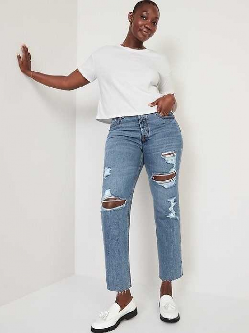 Old Navy High-Waisted Slouchy Straight Cropped Ripped Jeans Susan | FEW860517