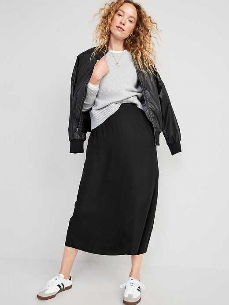 Old Navy High-Waisted Smocked Crepe Maxi Skirt Blackjack | HZR863042