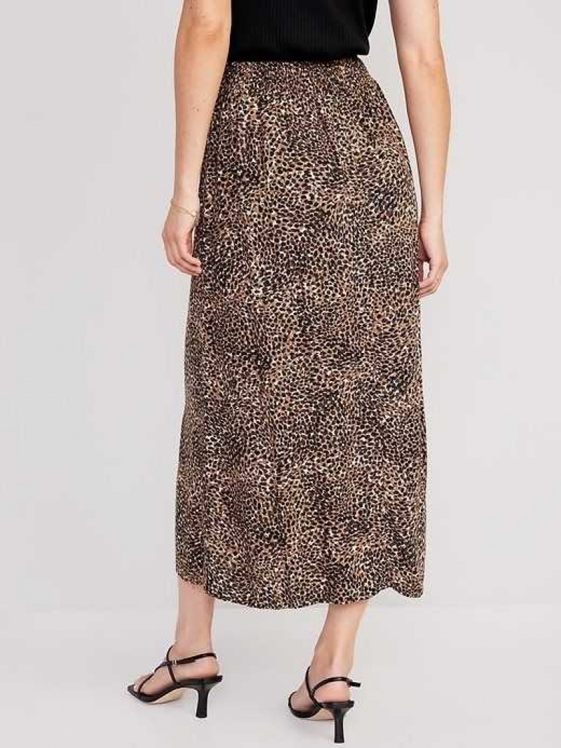 Old Navy High-Waisted Smocked Crepe Maxi Skirt Brown Leopard | HAI394851