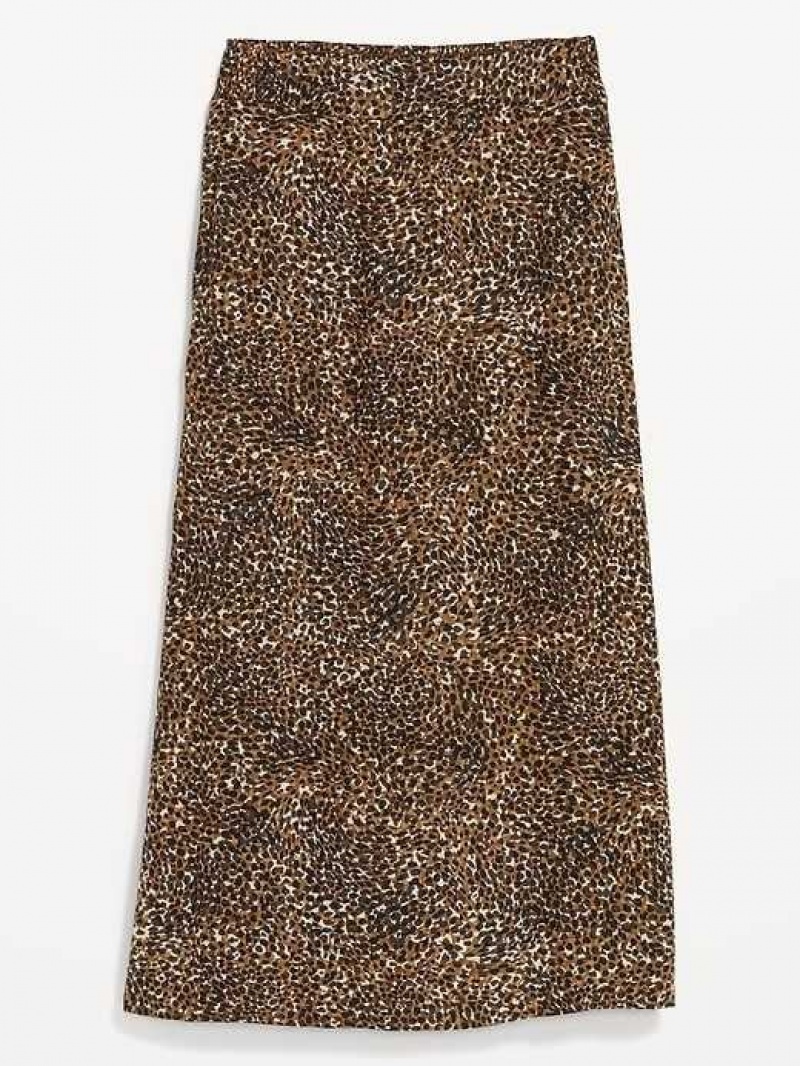 Old Navy High-Waisted Smocked Crepe Maxi Skirt Brown Leopard | HAI394851