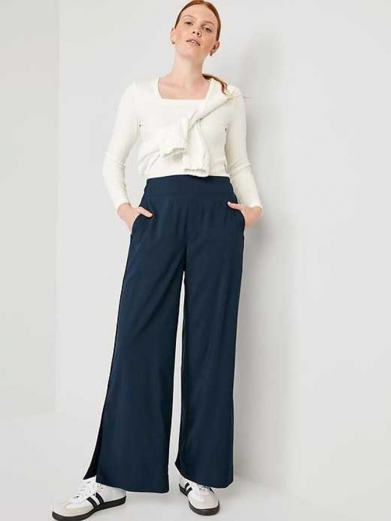 Old Navy High-Waisted StretchTech Split-Hem Wide-Leg Pants Navy | DRU760259