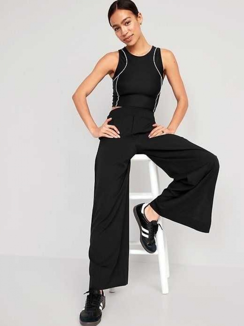 Old Navy High-Waisted StretchTech Split-Hem Wide-Leg Pants Black | XRJ584109