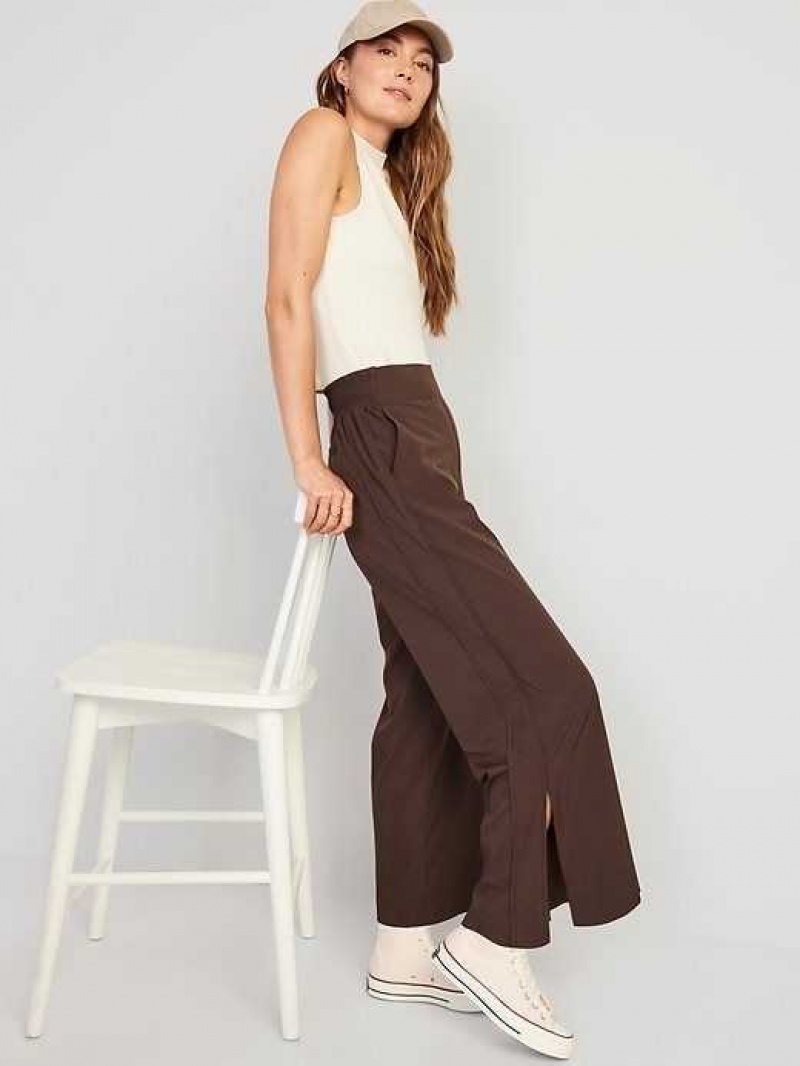 Old Navy High-Waisted StretchTech Split-Hem Wide-Leg Pants French Roast | AYB308924