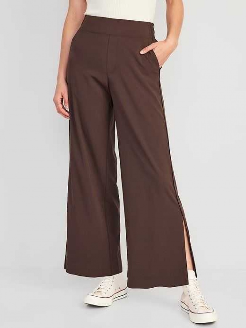 Old Navy High-Waisted StretchTech Split-Hem Wide-Leg Pants French Roast | AYB308924