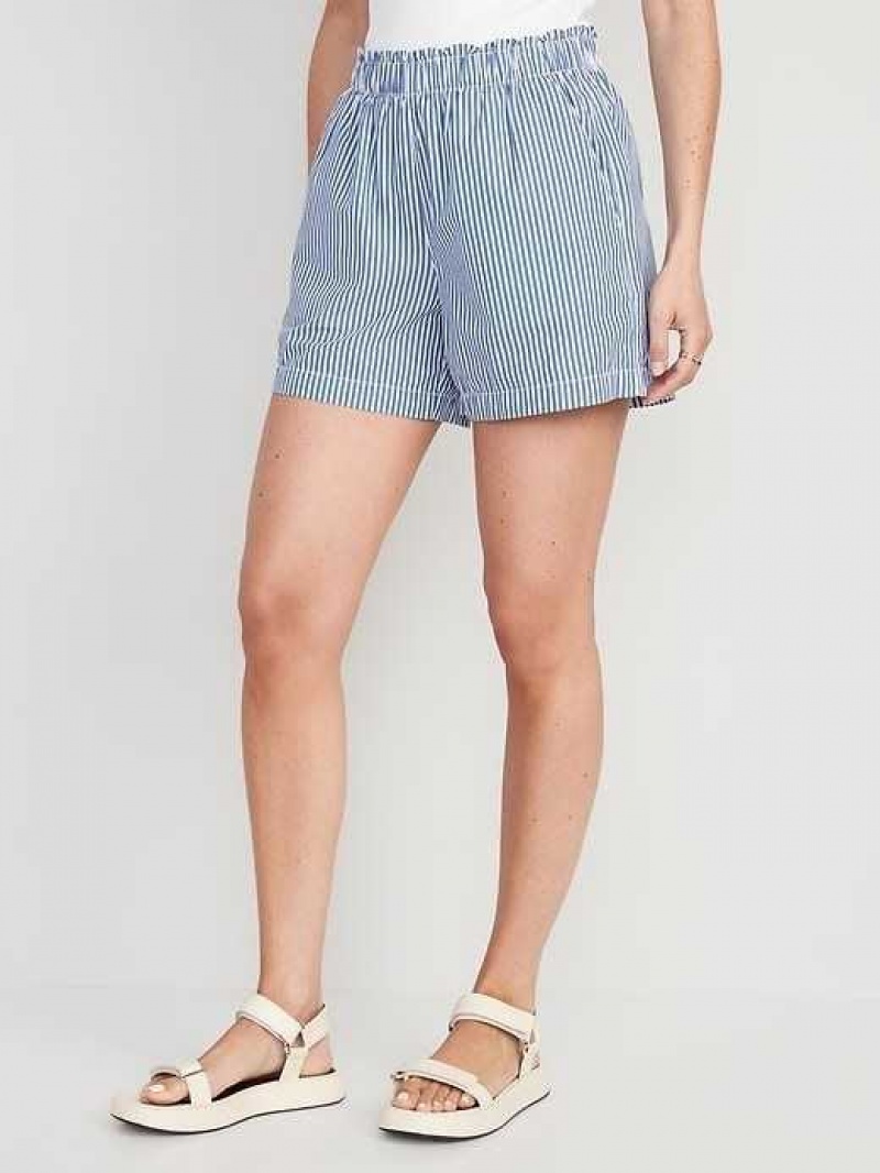 Old Navy High-Waisted Striped Pull-On Shorts White / Blue Stripes | EZV051934