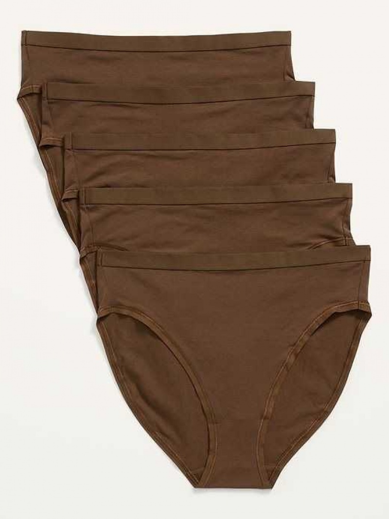 Old Navy High-Waisted Supima Cotton Bikini Underwear 5-Pack Dark Walnut | FDB421379