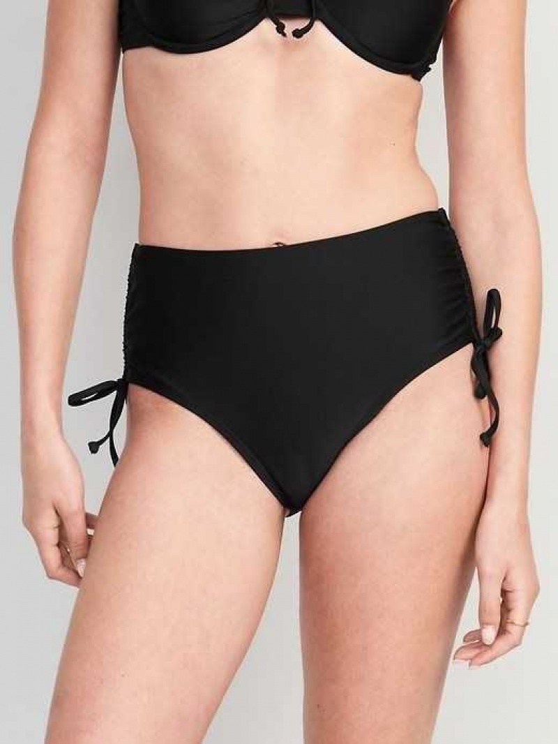 Old Navy High-Waisted Tie-Cinched Bikini Swim Bottoms Black | KDB758196