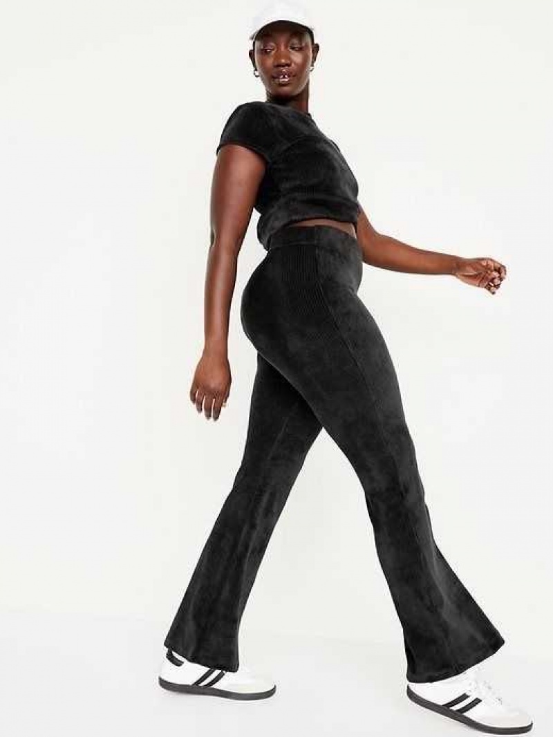 Old Navy High-Waisted Velvet Performance Flare Pants Black | HTL349160