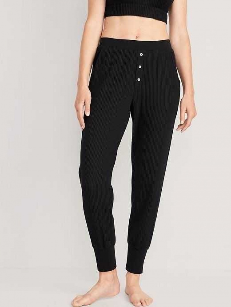 Old Navy High-Waisted Waffle-Knit Pajama Jogger Pants Black | HNF492375