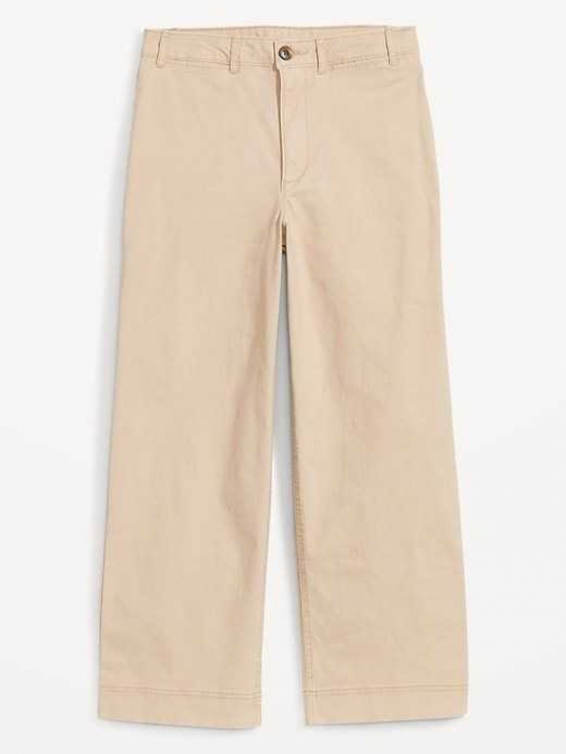 Old Navy High-Waisted Wide-Leg Cropped Chino Pants Desert Floor | OXV537968