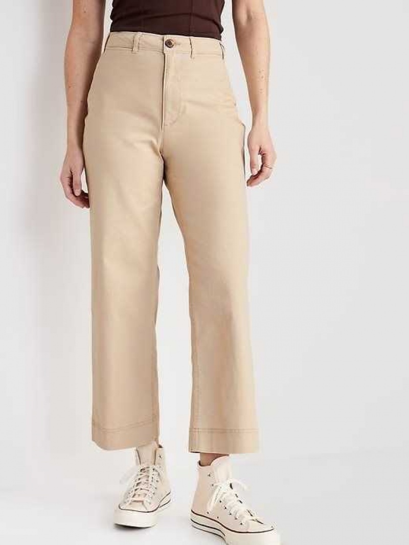 Old Navy High-Waisted Wide-Leg Cropped Chino Pants Desert Floor | OXV537968