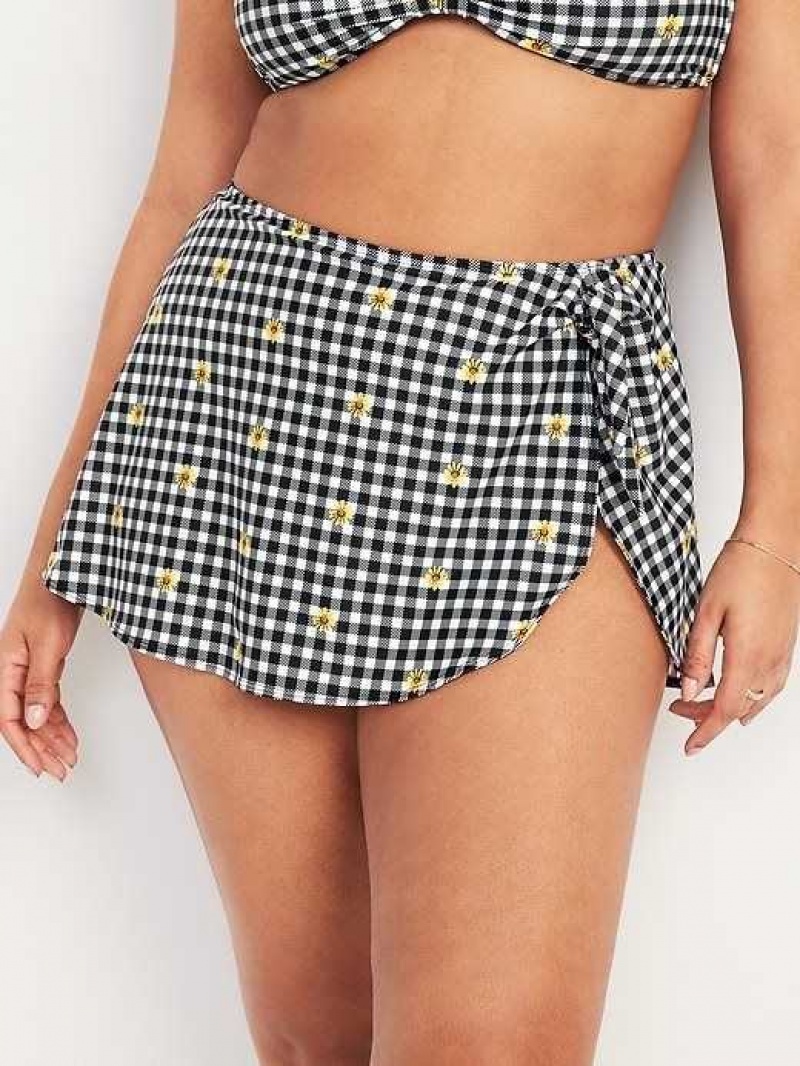 Old Navy High-Waisted Wrap-Front Sarong Swim Skirt Black / White | YOB496731