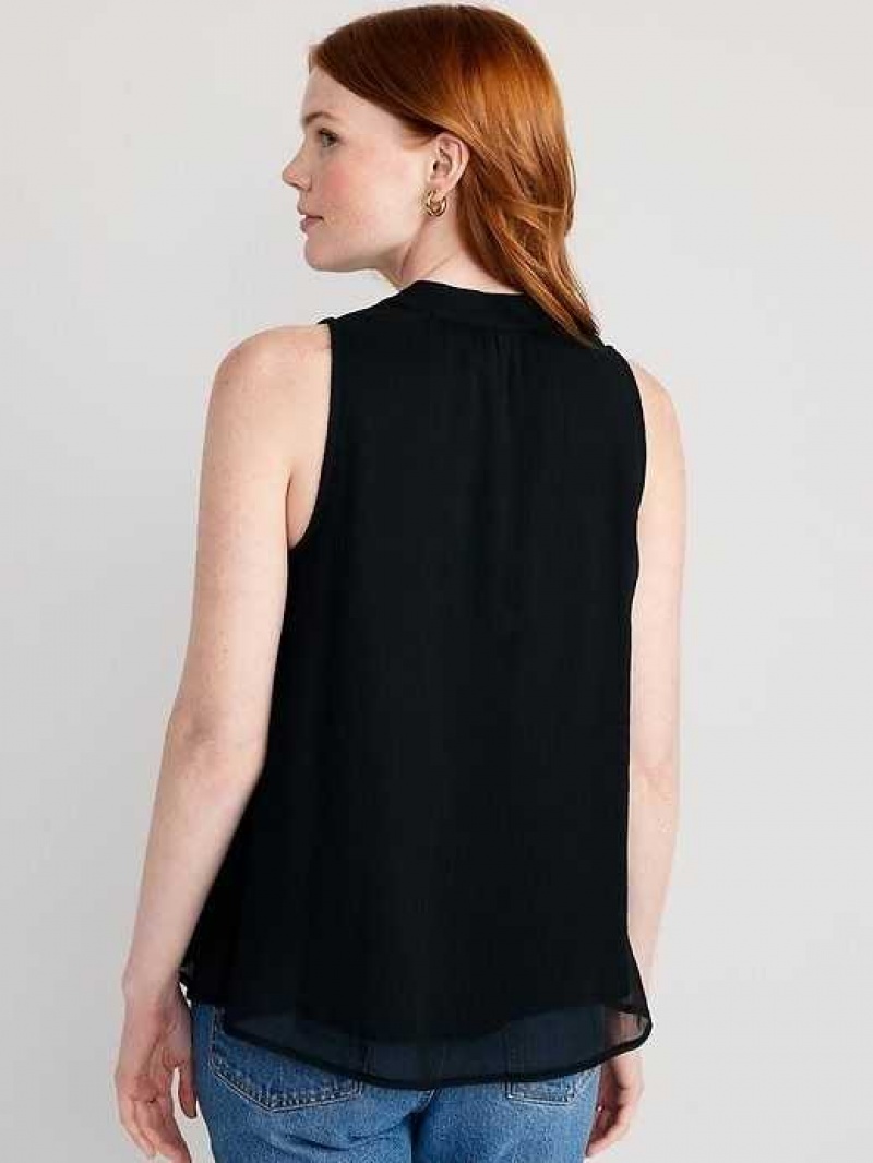 Old Navy High Neck Bow-Front Chiffon Top Black | TJA716923