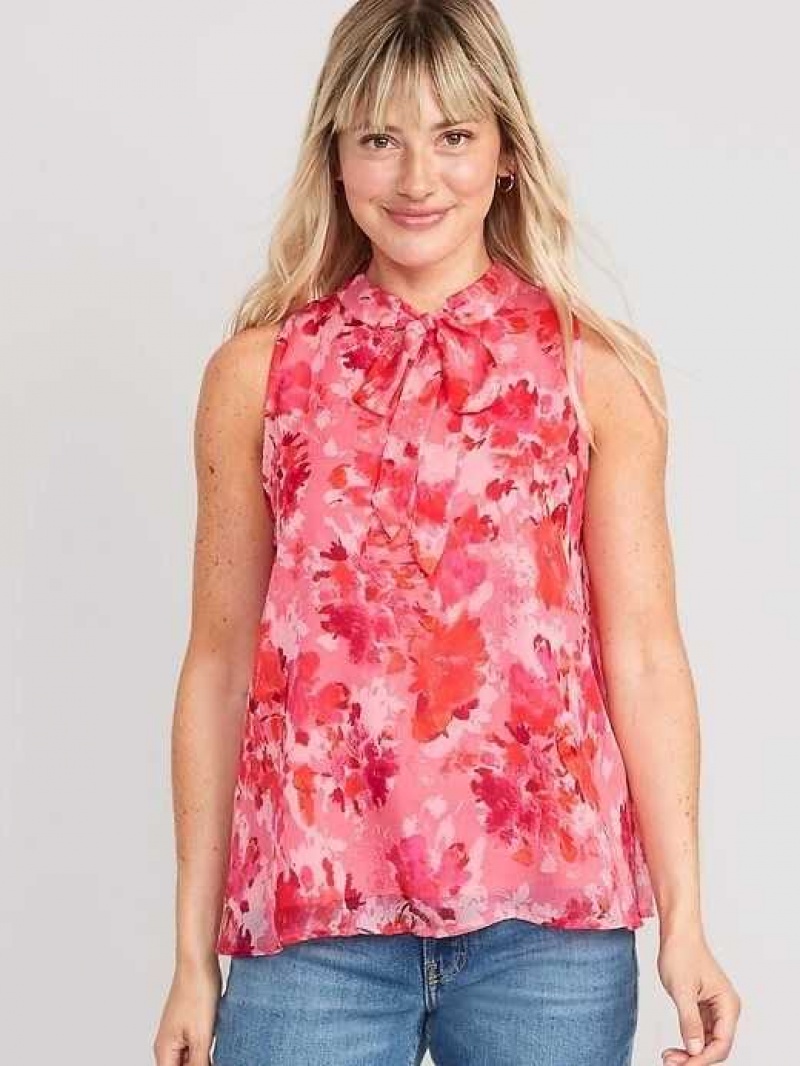 Old Navy High Neck Bow-Front Chiffon Top Multicolor | QMB053827