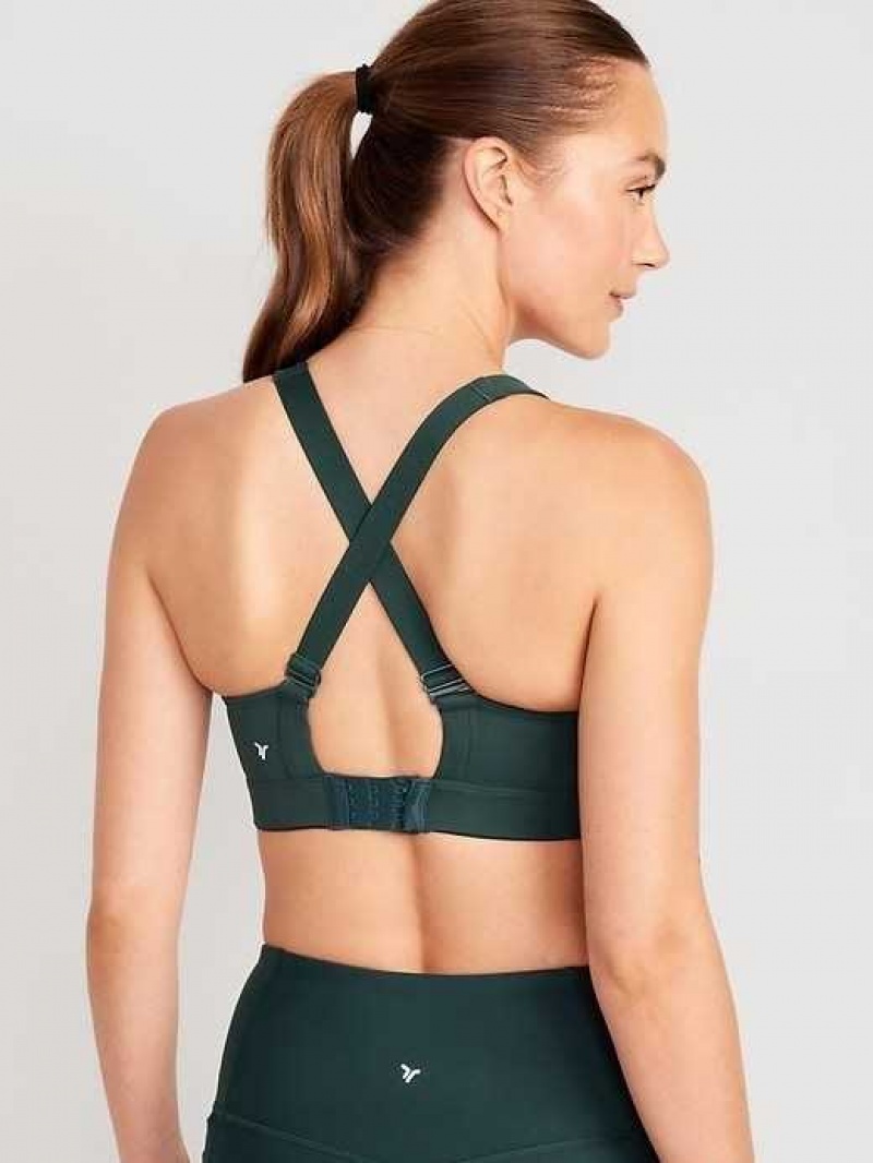 Old Navy High Support PowerSoft Convertible Sports Bra Deep Green | TRW231458