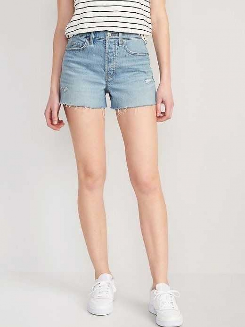 Old Navy Higher High-Waisted Button-Fly Sky-Hi A-Line Cut-Off Jean Shorts Light Wash | TLQ930468